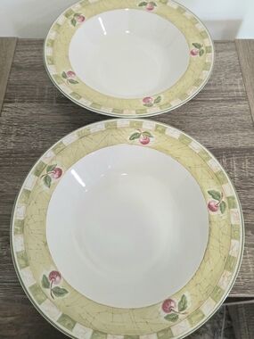 Set of 2 Vintage PTS Coventry "Decoupage" WideRimmed Soup/Salad Plates